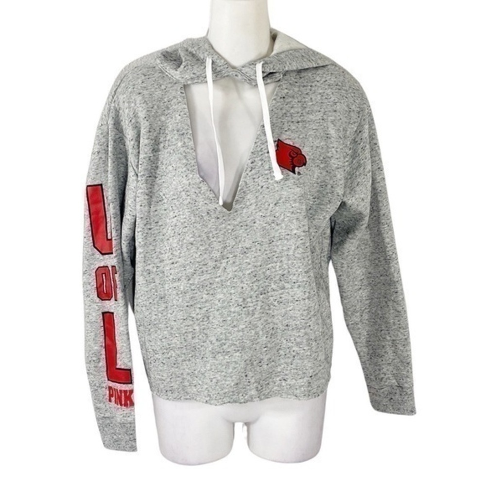 NWT Victoriaās Secret Pink Heather Gray U of L Cardinals Oversized Hoodie XS